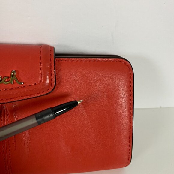 Coach Ashley Leather Wallet Clutch Folding Envelope Flip Pleated Salmon - Picture 11 of 16